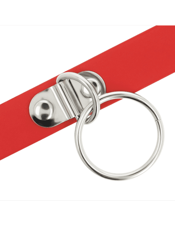 Coquette Choker Rosso Vegan Leather Collare Fetish Anello Nickel Free BDSM - 5