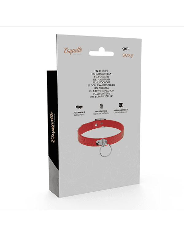 Coquette Choker Rosso Vegan Leather Collare Fetish Anello Nickel Free BDSM - 7