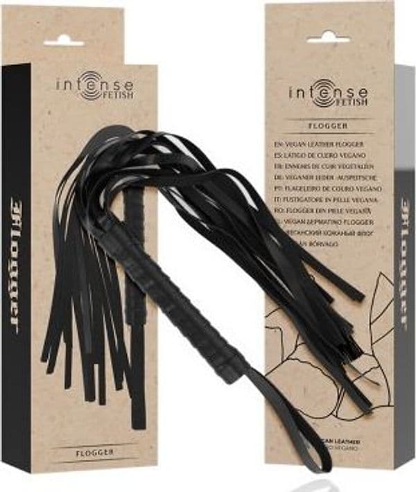 Intense Fetish Flogger Nero Pelle Vegana Frusta BDSM Ergonomica D-236014