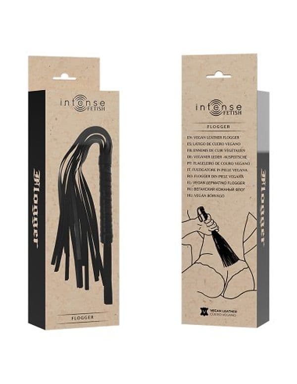 Intense Fetish Flogger Nero Pelle Vegana Frusta BDSM Ergonomica D-236014 - 5