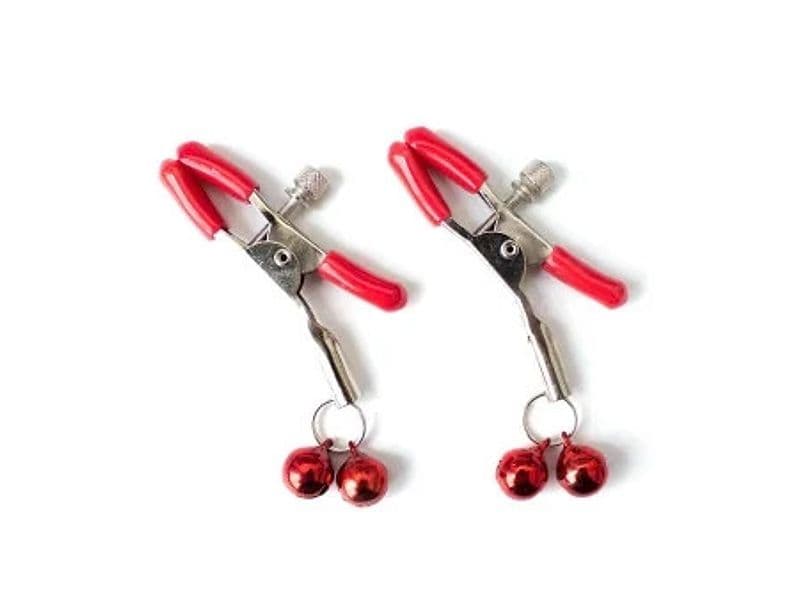 LateToBed Pinze Capezzoli Regolabili Campanellini Rosse Metallo BDSM - 2