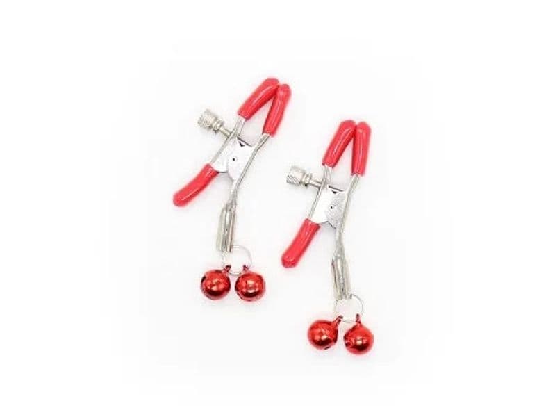 LateToBed Pinze Capezzoli Regolabili Campanellini Rosse Metallo BDSM - 3
