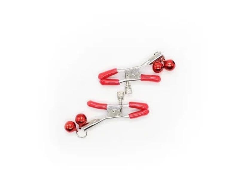 LateToBed Pinze Capezzoli Regolabili Campanellini Rosse Metallo BDSM - 4