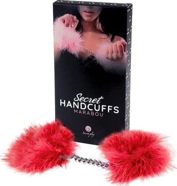 Secret Play Manette Marabou Rosse Piume Catena Metallo 3415R Bondage - 2