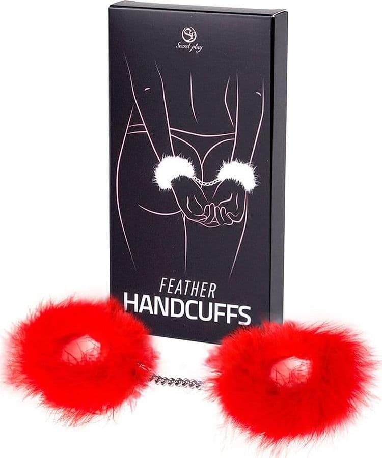 Secret Play Manette Marabou Rosse Piume Catena Metallo 3415R Bondage - 4