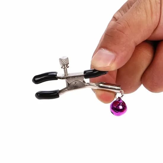 Fetish Addict Pinze Capezzoli Regolabili Campanelli Viola BDSM Nipple Clamps - 3
