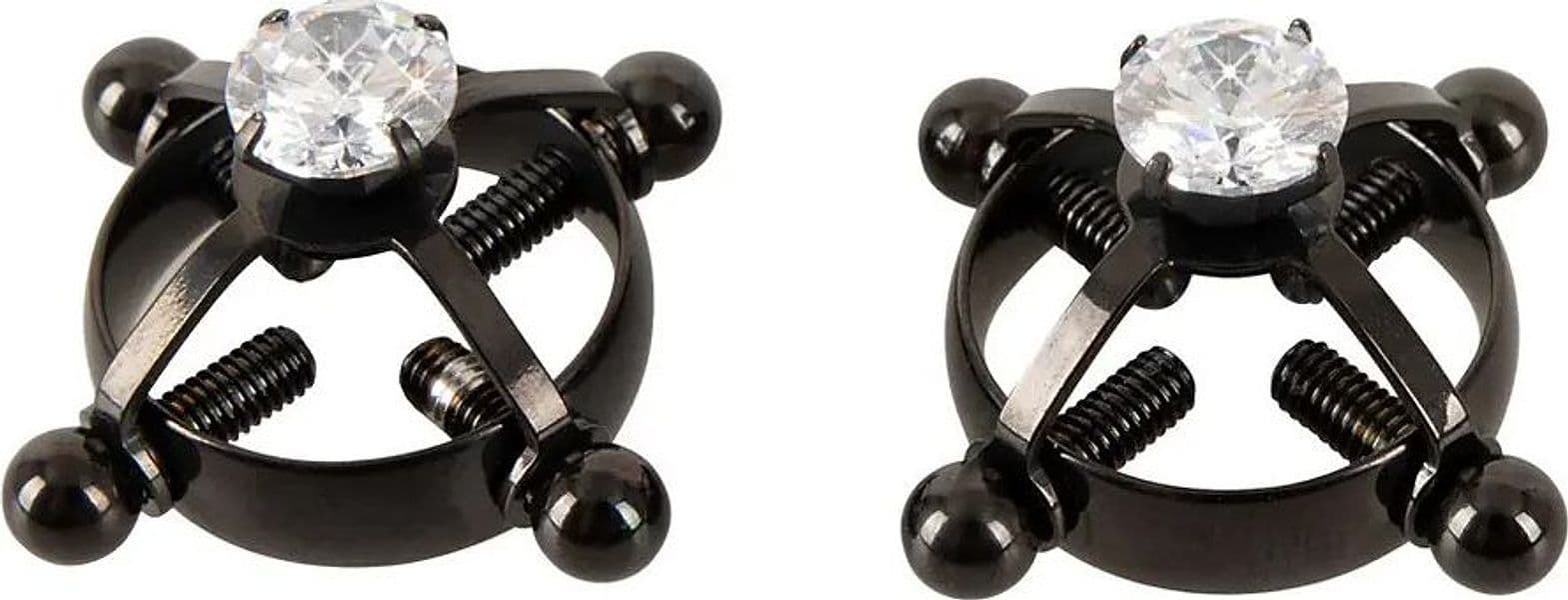 Pinze Capezzoli BDSM Nere Regolabili Gioiello Cristallo Fetish Acciaio Unisex - 2