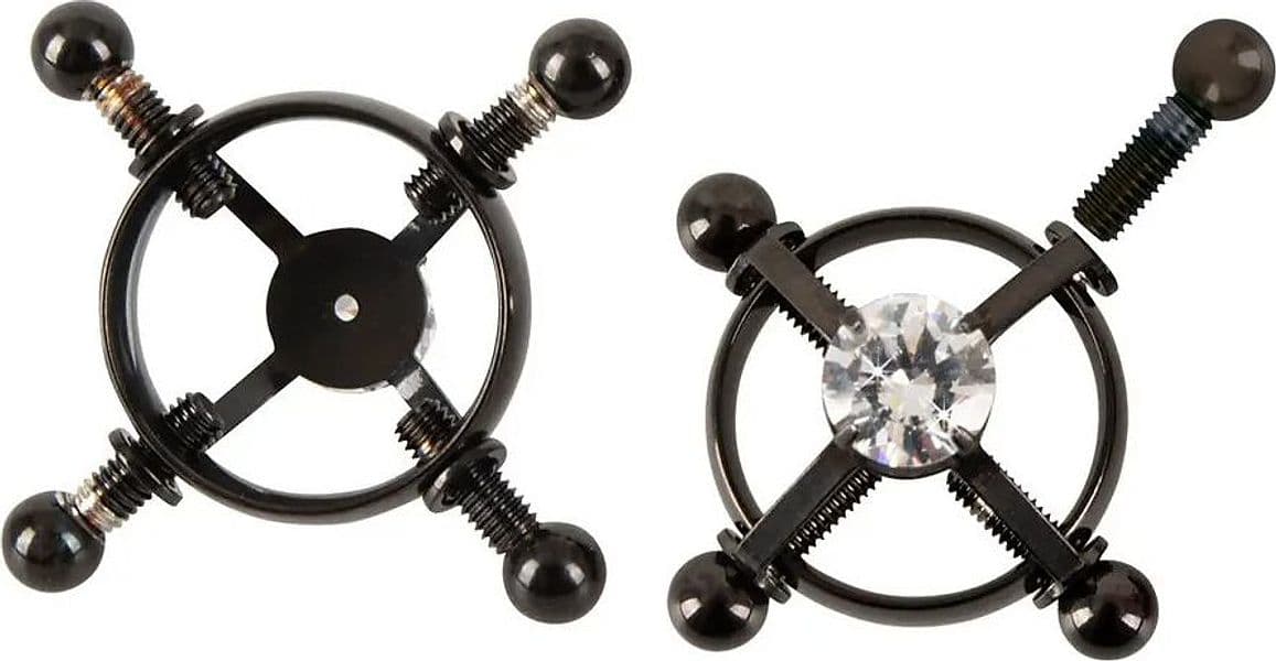 Pinze Capezzoli BDSM Nere Regolabili Gioiello Cristallo Fetish Acciaio Unisex - 3