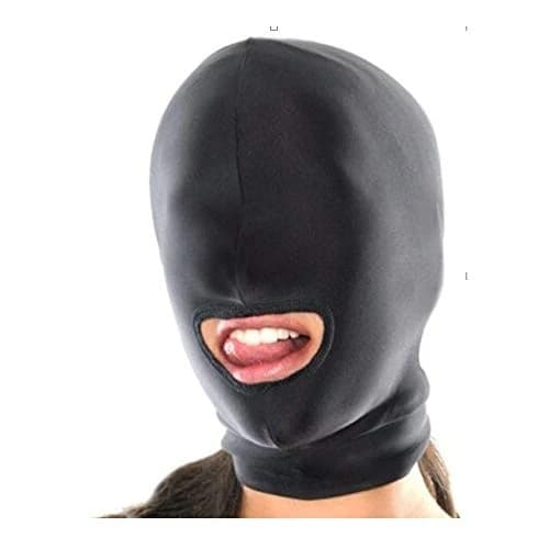 Cappuccio BDSM Nero Bocca Aperta Spandex Maschera Fetish Integrale Unisex Adulto - 2