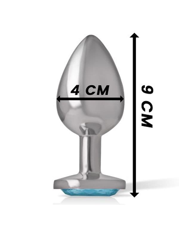 Plug anale Intense L alluminio 9 cm gemma cuore blu 4 cm metallo unisex - 4