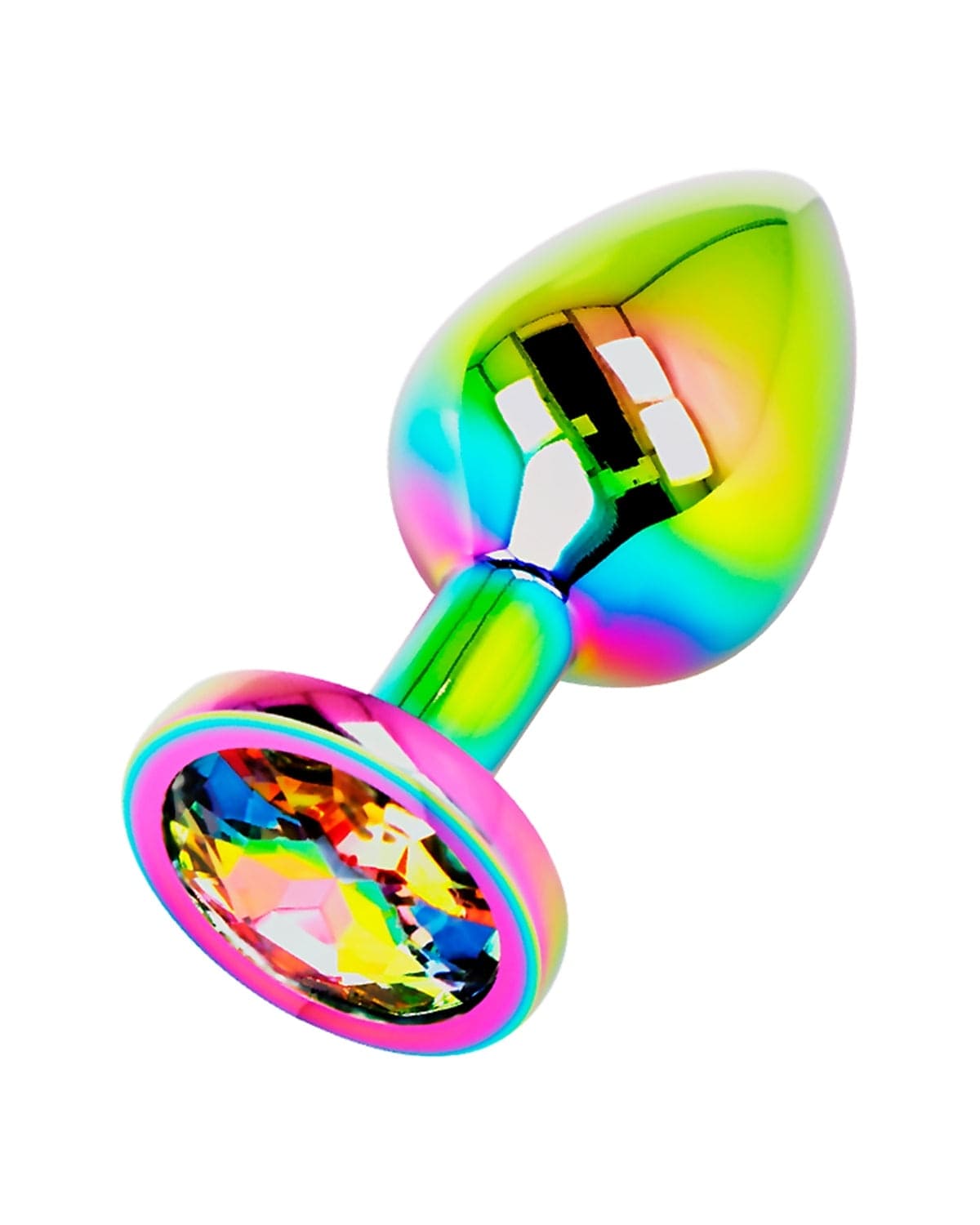 Plug anale OHMAMA Iridescent Circle L metallo rainbow gemma 9 cm unisex - 2