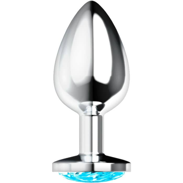 Plug anale ÖHMAMA acciaio gemma azzurra L 8 cm Ø 2,7 cm base larga unisex - 2