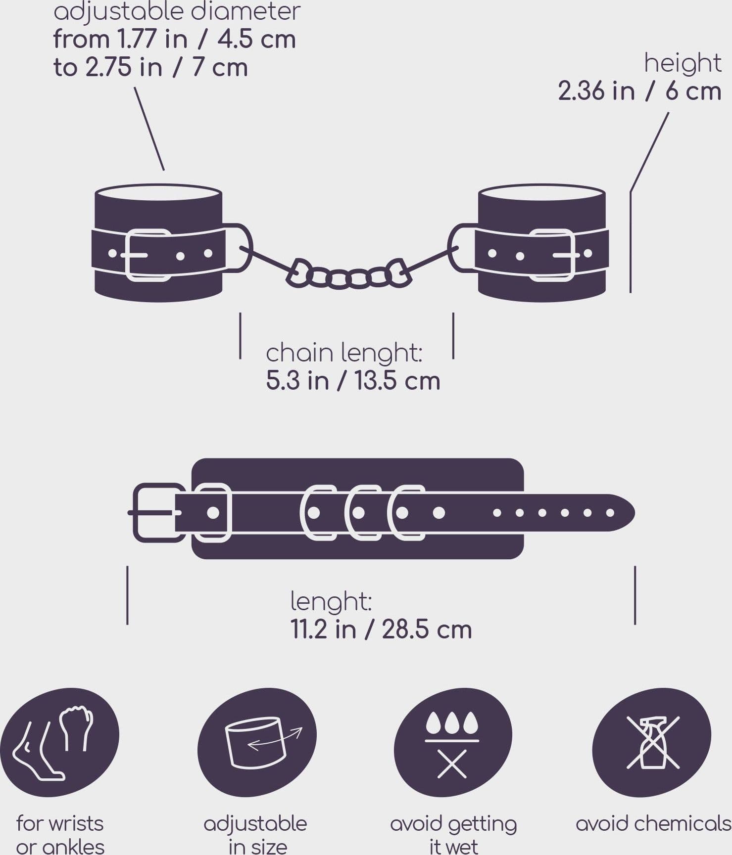 Manette BDSM Crushious Bondage Love ecopelle nere polsi caviglie catena unisex - 6