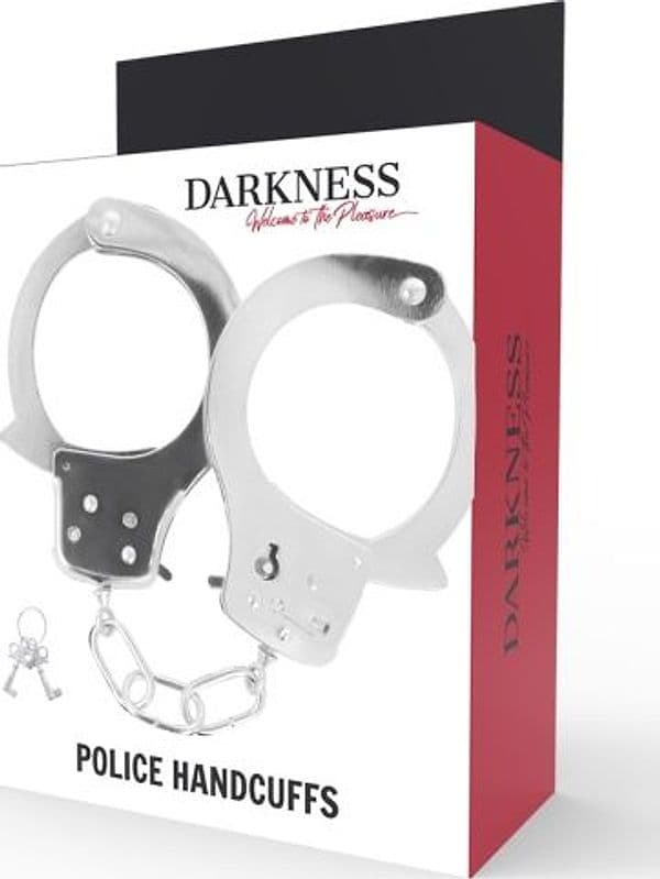 Manette BDSM Darkness Police Handcuffs metallo argento catena 2 chiavi unisex - 2