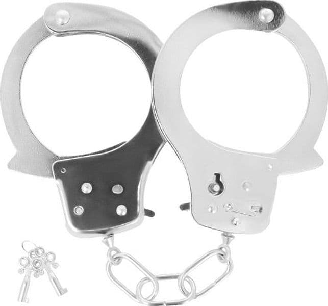 Manette BDSM Darkness Police Handcuffs metallo argento catena 2 chiavi unisex - 3