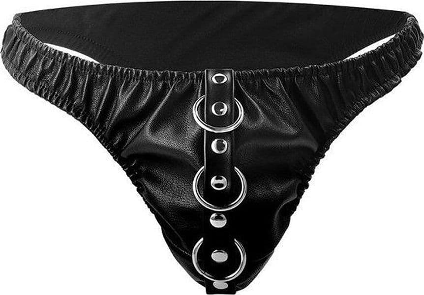 Slip fetish Darkness con guinzaglio catena D-ring nero One Size S-L unisex - 3