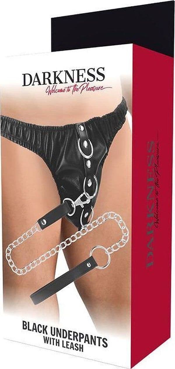 Slip fetish Darkness con guinzaglio catena D-ring nero One Size S-L unisex - 6