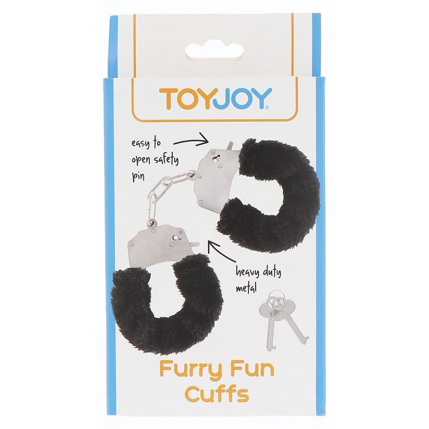 Manette BDSM ToyJoy Furry Fun Cuffs metallo peluche nero morbide 2 chiavi unisex
