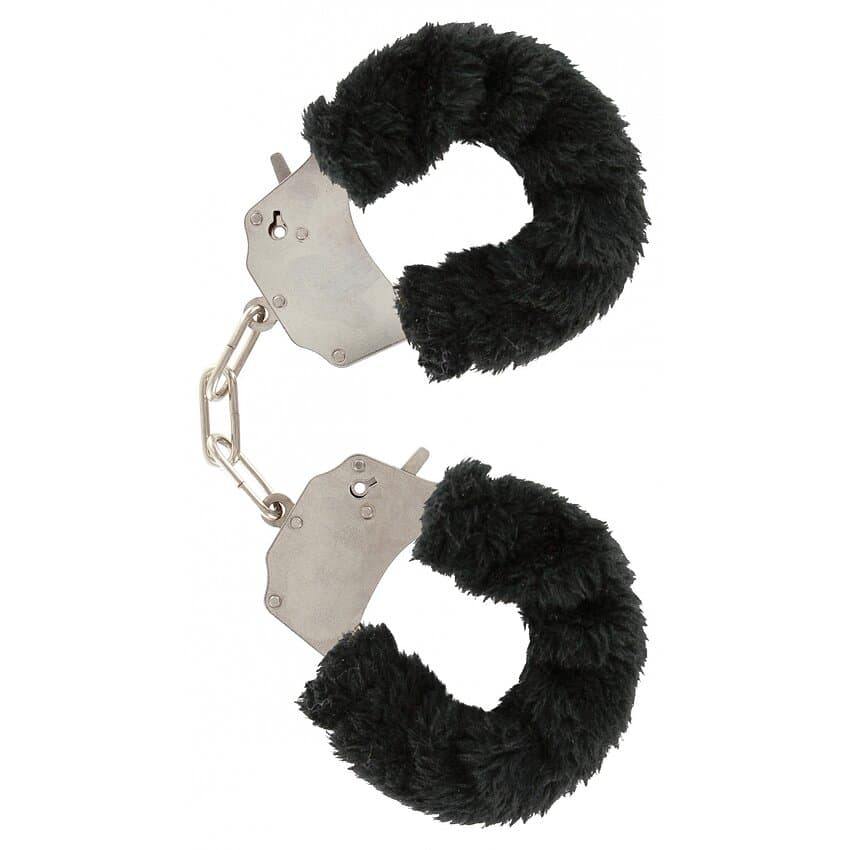 Manette BDSM ToyJoy Furry Fun Cuffs metallo peluche nero morbide 2 chiavi unisex - 2