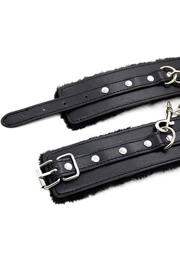 Manette BDSM Fetish Addict furry nere imbottite regolabili catena removibile - 2