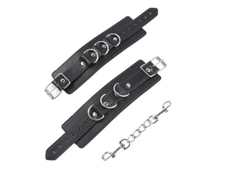 Manette BDSM LateToBed 3 D-ring nere regolabili catena removibile polsi unisex - 3