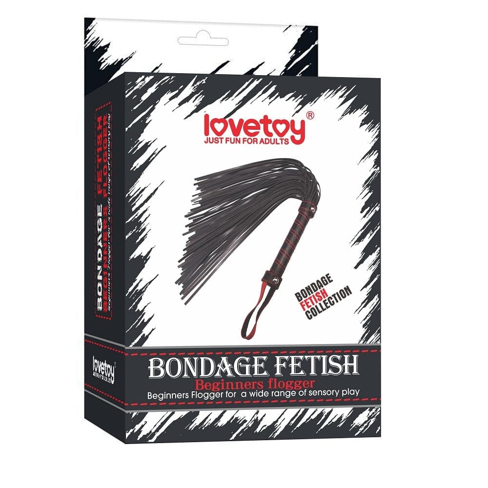 Frusta BDSM Lovetoy Beginners Flogger similpelle nera 45,7 cm bondage unisex