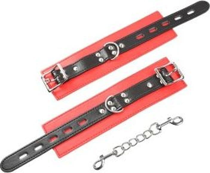 Manette Polsi BDSM OHMAMA rosso nero regolabili fibbia catena metallo unisex - 2
