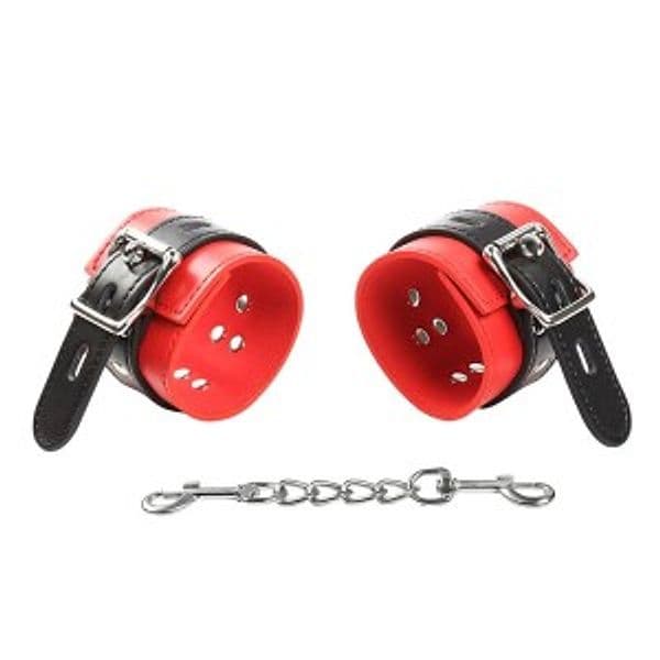 Manette Polsi BDSM OHMAMA rosso nero regolabili fibbia catena metallo unisex - 3