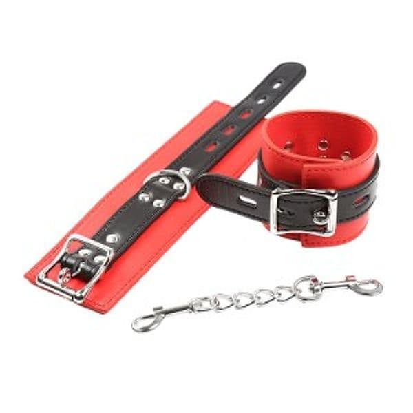Manette Polsi BDSM OHMAMA rosso nero regolabili fibbia catena metallo unisex - 4