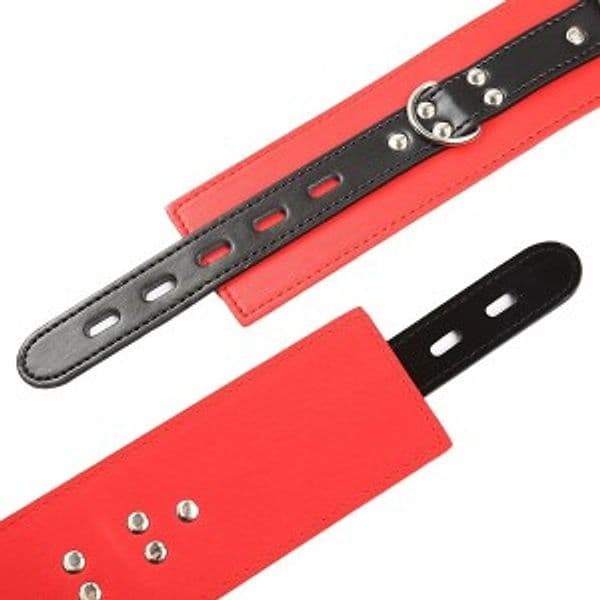 Manette Polsi BDSM OHMAMA rosso nero regolabili fibbia catena metallo unisex - 5