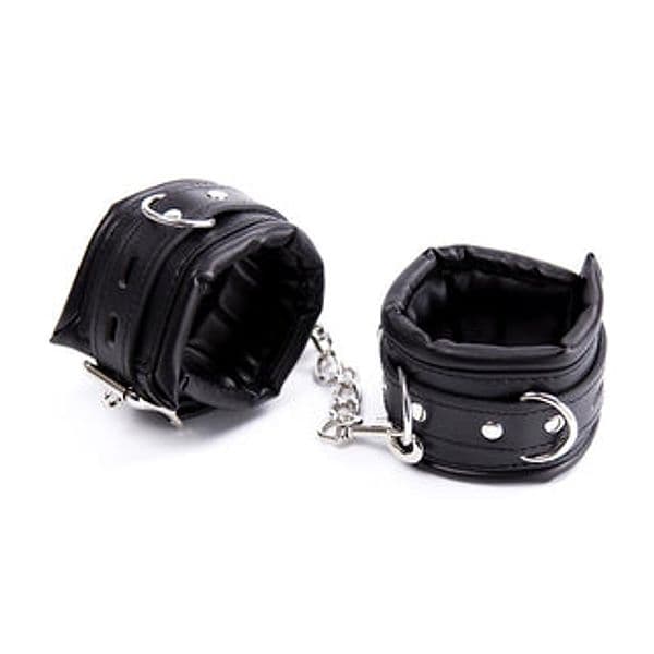 Cavigliere BDSM LateToBed nere imbottite regolabili catena removibile unisex - 2