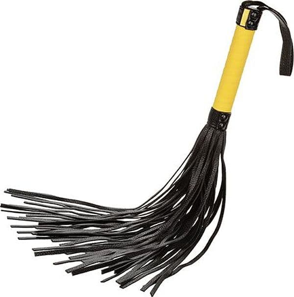 Frusta BDSM CalExotics Boundless Flogger 69 cm PU manico giallo nero unisex - 4