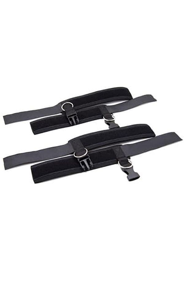 Manette BDSM nere regolabili nylon Velcro anelli metallici chiusura clip - 2