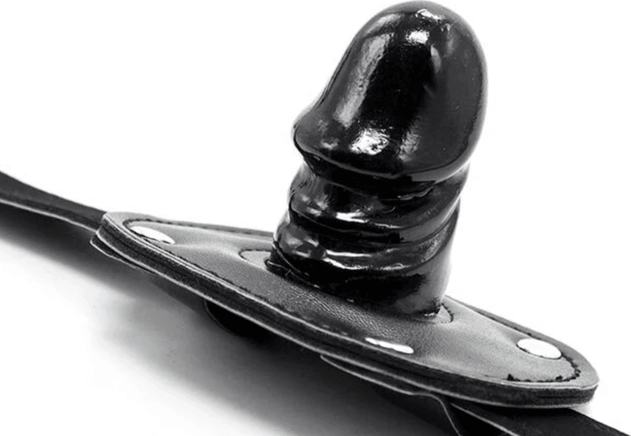 Gag BDSM OHMAMA con dildo compatto regolabile nero fetish mouth gag - 4