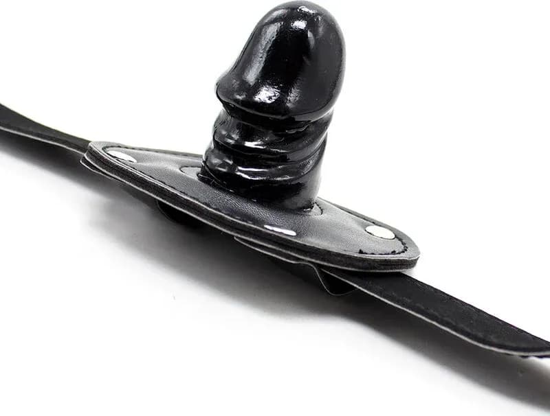 Gag BDSM OHMAMA con dildo compatto regolabile nero fetish mouth gag - 5