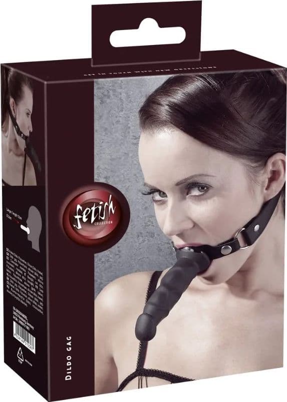 Bavaglio BDSM con dildo 12 cm Fetish Collection regolabile silicone PU nero fetish gag - 2