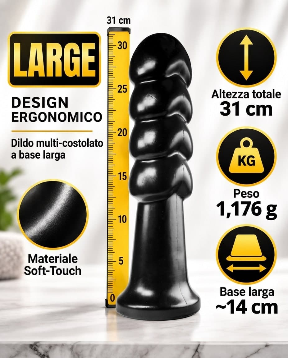 Plug anale XXL dilatatore per fisting 31 cm a sfere 7,2 cm nero 1,17 kg base larga extreme sex toy - 2