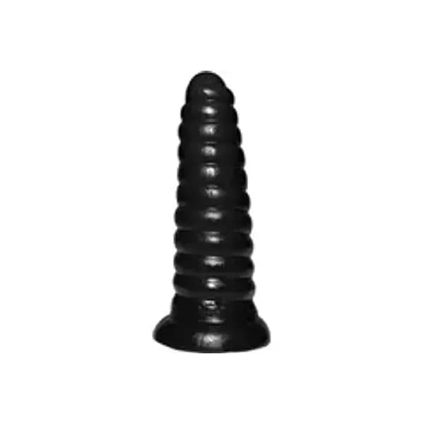 Plug anale XXL 21 cm scanalato progressivo nero PVC base larga sex toy - 2