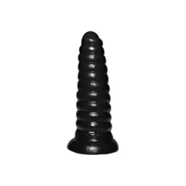 Plug anale XXL 21 cm scanalato progressivo nero PVC base larga sex toy - 4