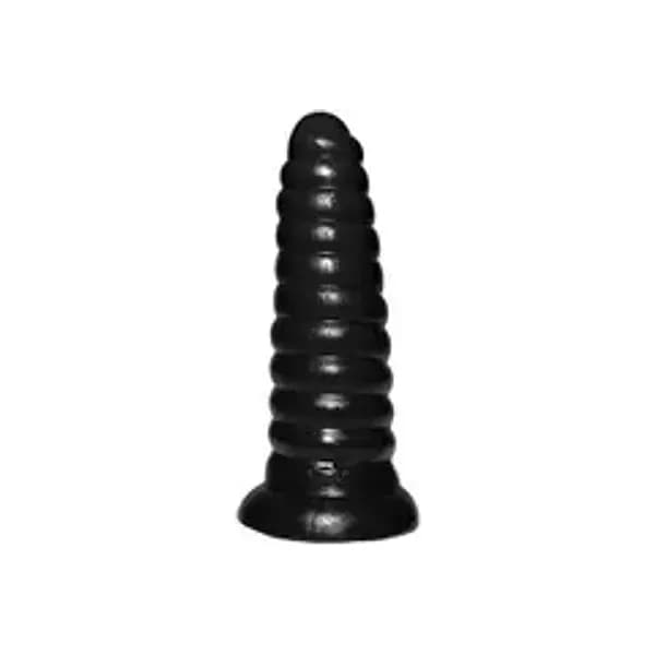 Plug anale XXL 21 cm scanalato progressivo nero PVC base larga sex toy - 5