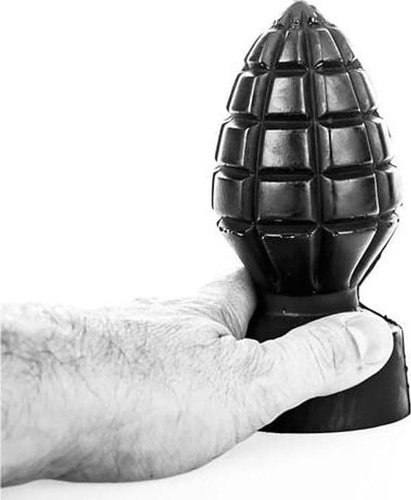 Plug anale 14 cm granata Ø 6,5 cm nero PVC texture base larga sex toy - 4