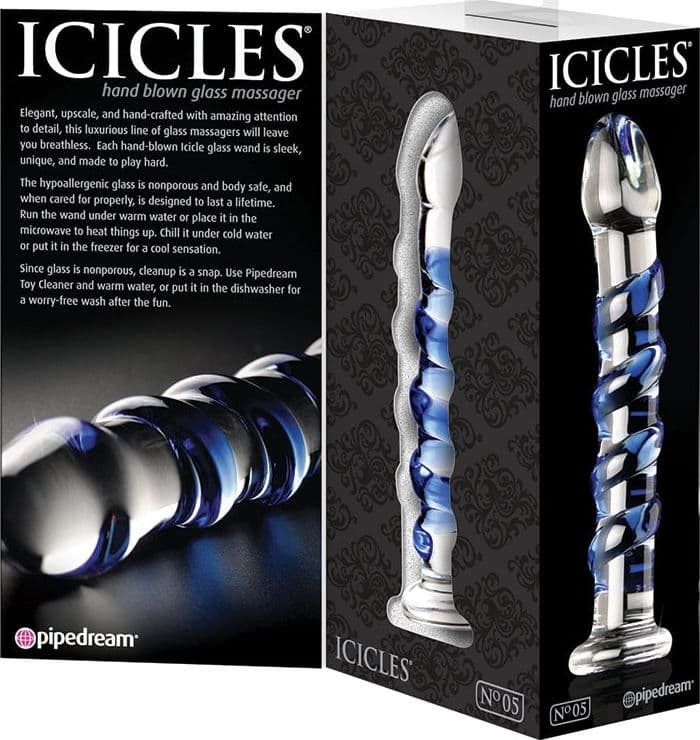 Massaggiatore in vetro Pipedream Icicles No. 5 borosilicato 17,8 cm blu - 3