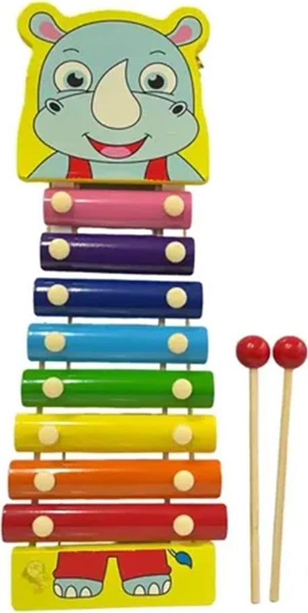 XILOFONO A 8 NOTE IN LEGNO GIOCATTOLO PER BAMBINI TEMA RINOCERONTE CON 2 BACCHETTE 52006 - 3