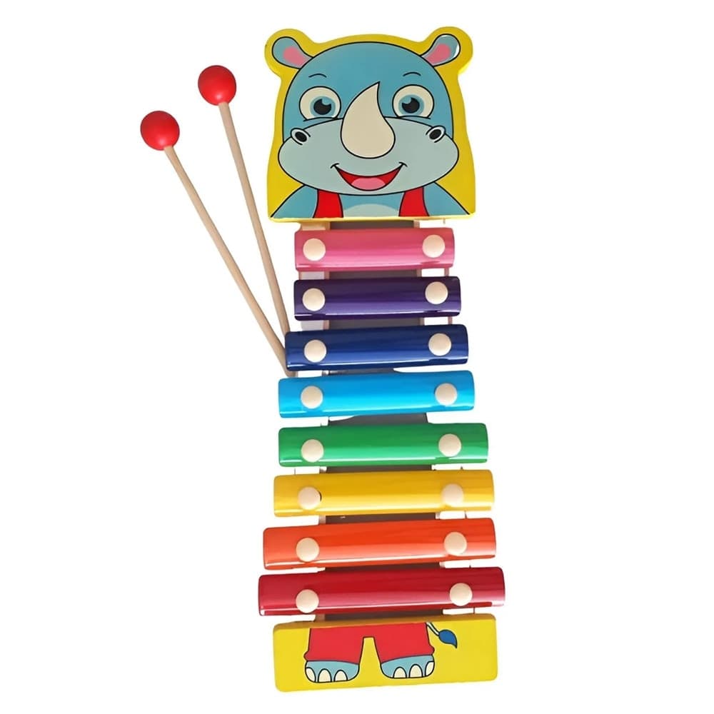 XILOFONO A 8 NOTE IN LEGNO GIOCATTOLO PER BAMBINI TEMA RINOCERONTE CON 2 BACCHETTE 52006 - 5