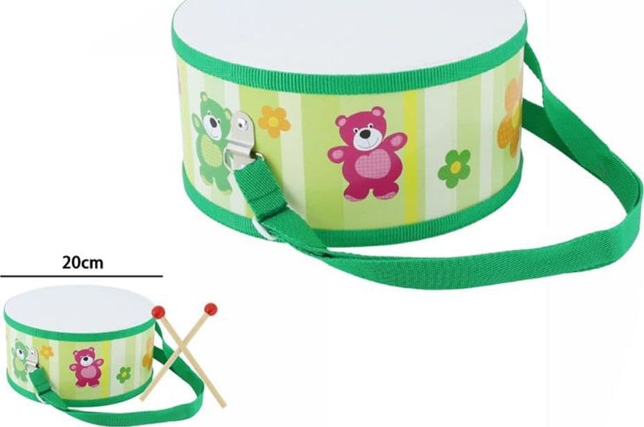 TAMBURO 20CM CON BRETELLA REGOLABILE BACCHETTE STRUMENTO MUSICALE GIOCO PER BAMBINI 31580 - 2