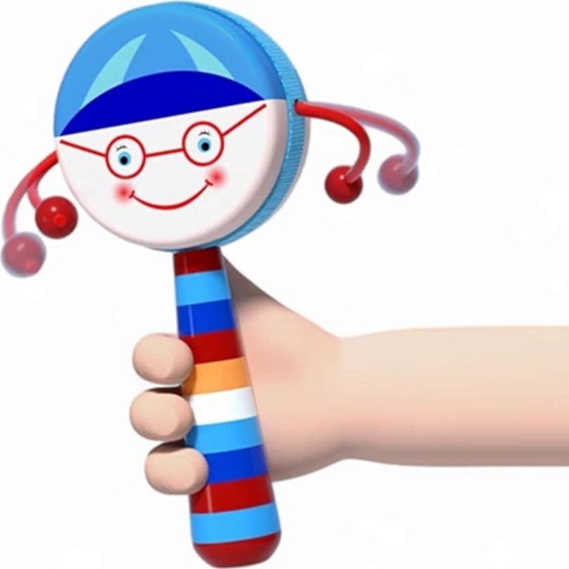 TAMBURO GIOCATTOLO CON SONAGLI BAMBINI MANICO COLORATO IN LEGNO DESIGN VISO ALLEGRO 32339 - 11