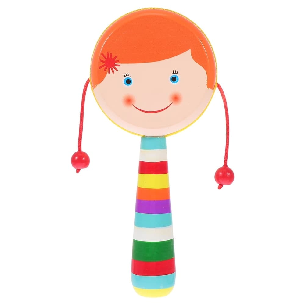 TAMBURO GIOCATTOLO CON SONAGLI BAMBINI MANICO COLORATO IN LEGNO DESIGN VISO ALLEGRO 32339 - 3