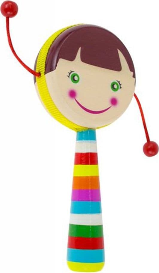 TAMBURO GIOCATTOLO CON SONAGLI BAMBINI MANICO COLORATO IN LEGNO DESIGN VISO ALLEGRO 32339 - 4
