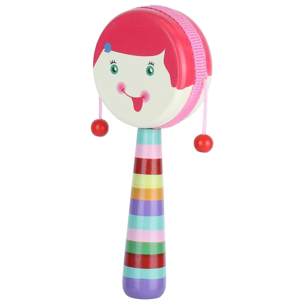 TAMBURO GIOCATTOLO CON SONAGLI BAMBINI MANICO COLORATO IN LEGNO DESIGN VISO ALLEGRO 32339 - 5