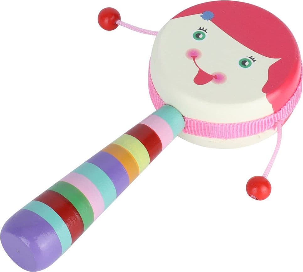 TAMBURO GIOCATTOLO CON SONAGLI BAMBINI MANICO COLORATO IN LEGNO DESIGN VISO ALLEGRO 32339 - 8
